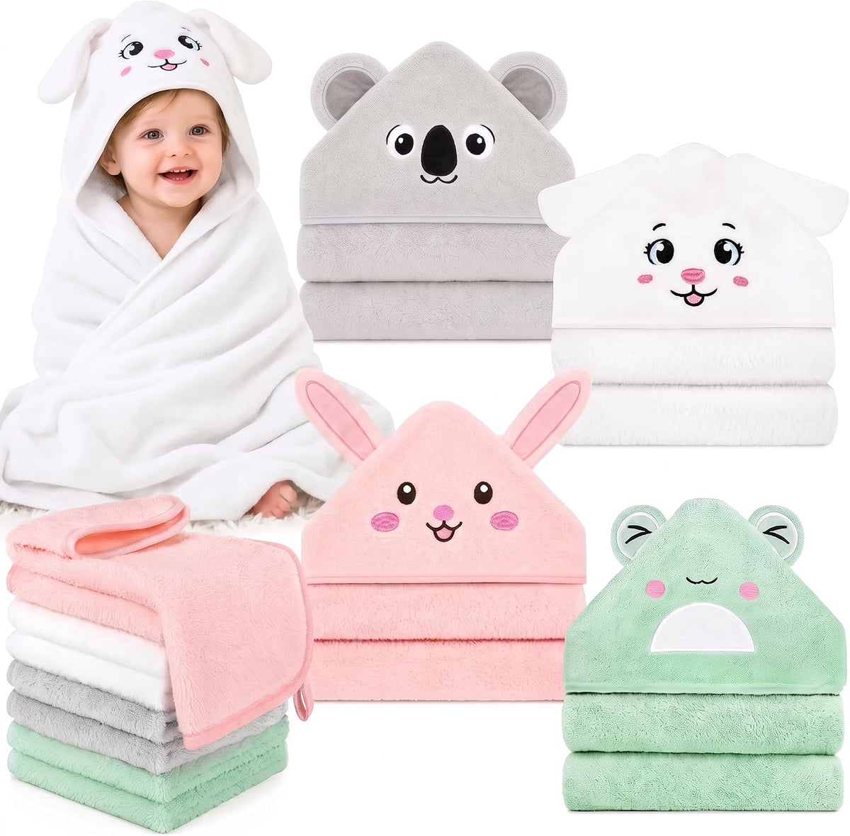 CandyHome Juego de 12 toallas de baño para bebés y niños pequeños |...
