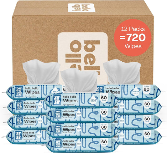 Hello Bello Toallitas extra suaves sin perfume para bebés, a base de plantas, hechas con 99% de agua y aloe para bebés y niños, 720 unidades