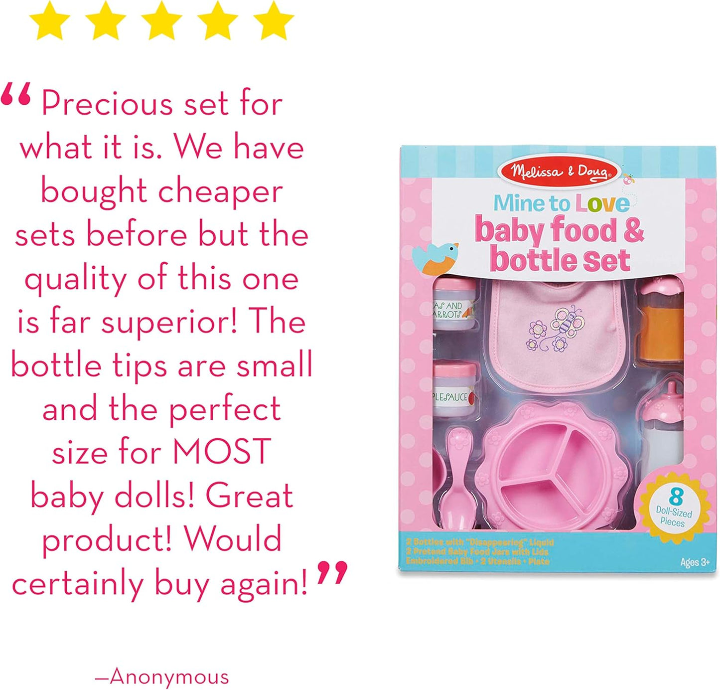 melissa &amp; doug Mine a Love tiempo para comer muñeca Accesorios...