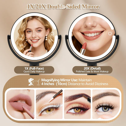 MOMOKUBA Espejo de maquillaje con luces, espejo de aumento de doble...