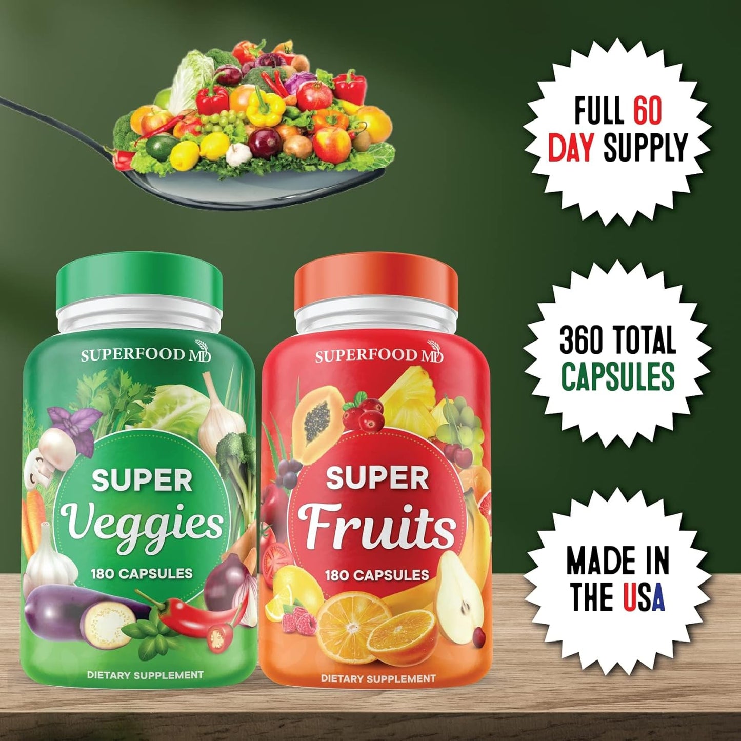 Superalimento de frutas y verduras - 360 suplementos integrales de...