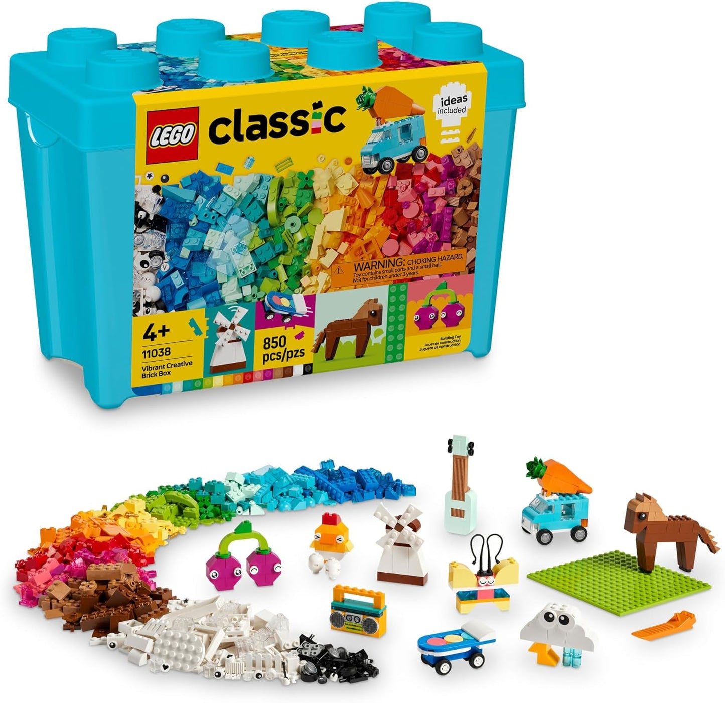 LEGO Bloques de construcción clásicos y vibrantes de caja de ladrillos – Juguetes sensoriales y de aprendizaje para niños y niñas, a partir de 4 años – Juguetes preescolares – Regalo para cumpleaños – 11038