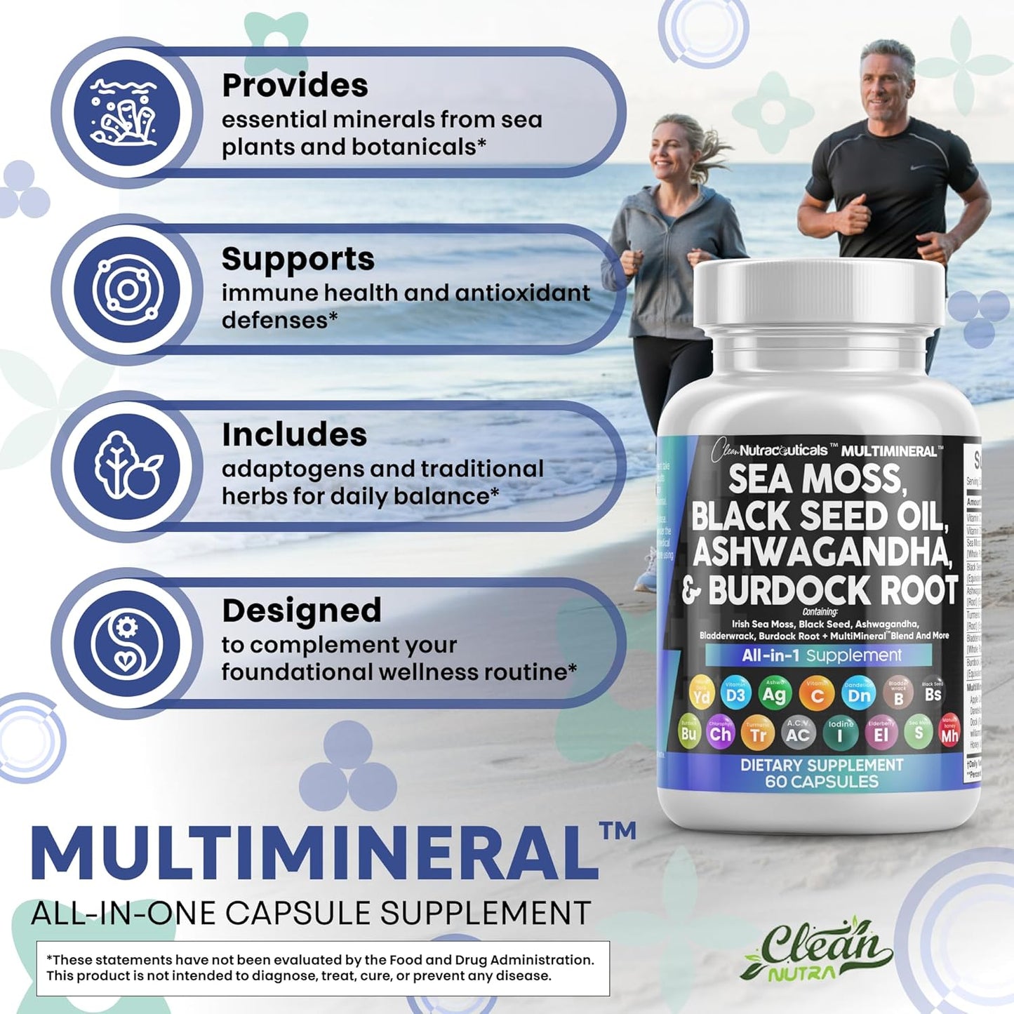 Clean Nutraceuticals Aceite de semilla negra de musgo marino, Ashwa...
