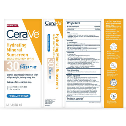 CeraVe Protector solar mineral hidratante SPF 30 con tinte transpar...