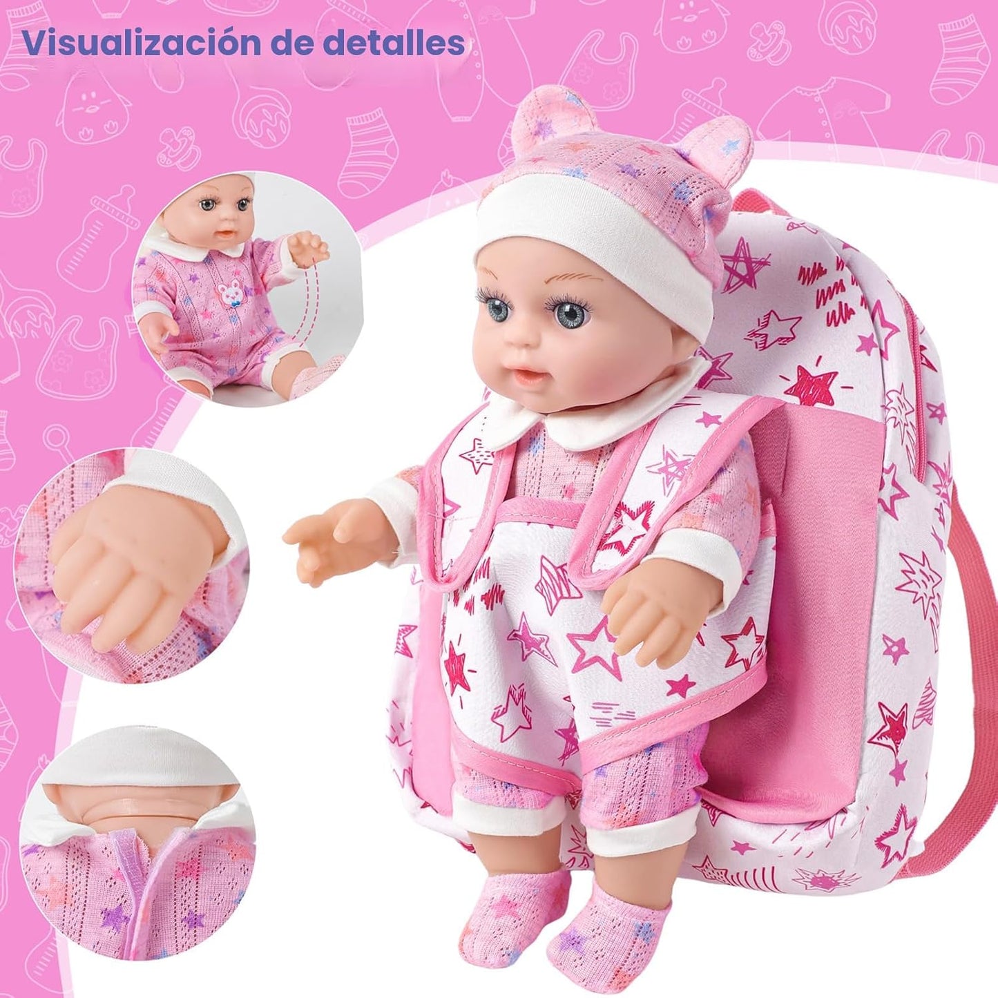 BDDOLL Muñeca de bebé de 12 pulgadas en caja de regalo con mochila...