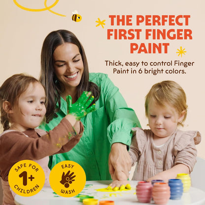 Honeysticks Pintura de dedos no tóxica (6 colores brillantes), lavable de la piel, pintura segura para dedos para niños pequeños, niños de 1 a 3, 2 a 4, 3 a 5 años, primera pintura perfecta para
