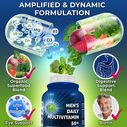 Multivitamínico diario para hombres 50 Plus - Multivitamínico vegan...