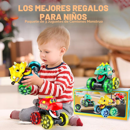 Juguetes de Camiones Monstruo y Autos de Dinosaurio para Niños Pequeños de 1 a 3, Autos a Presión y Camiones de Juguetes para Niños de 1, 2, 3, 4, 5 Años, Regalo para Niños y Niñas, Autos de