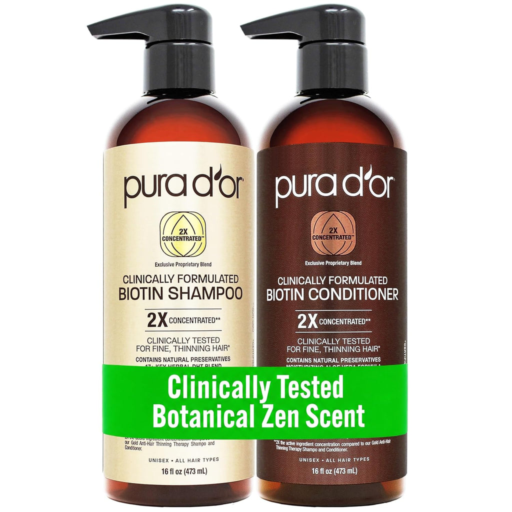 PURA D'OR Juego de champú y acondicionador de biotina clínicame...