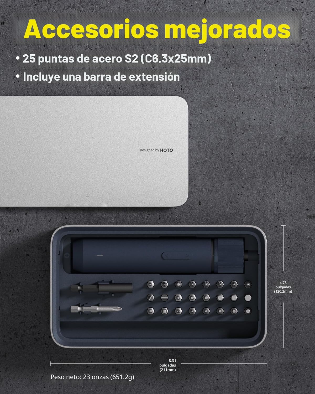 HOTO Kit de destornillador eléctrico mejorado de 25 piezas, hexagon...