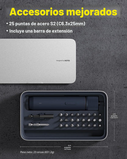 HOTO Kit de destornillador eléctrico mejorado de 25 piezas, hexagon...