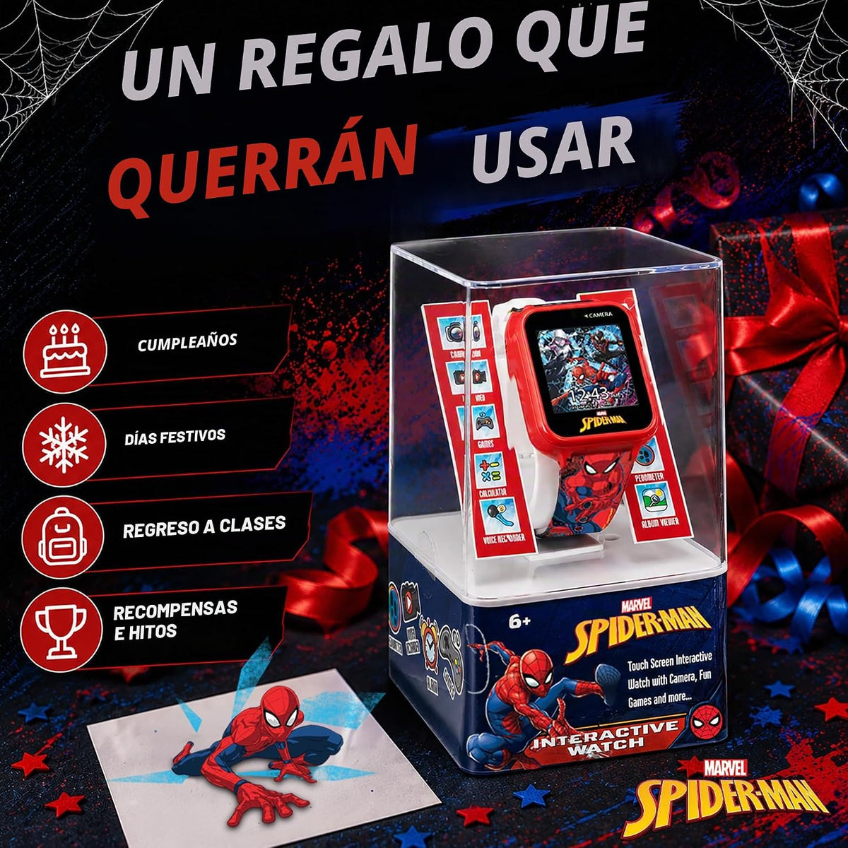 Reloj inteligente Marvel Spider-Man para niños: características div...