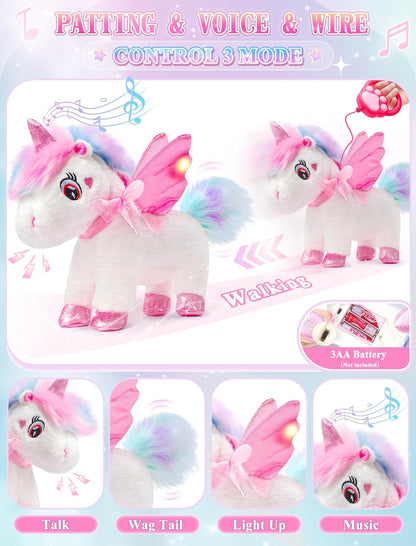 Juguetes de unicornio para niñas de 4 a 6 años, regalos de unicornio, unicornio interactivo que camina, habla, canta con capa de princesa iluminada, juguete de peluche de unicornio con