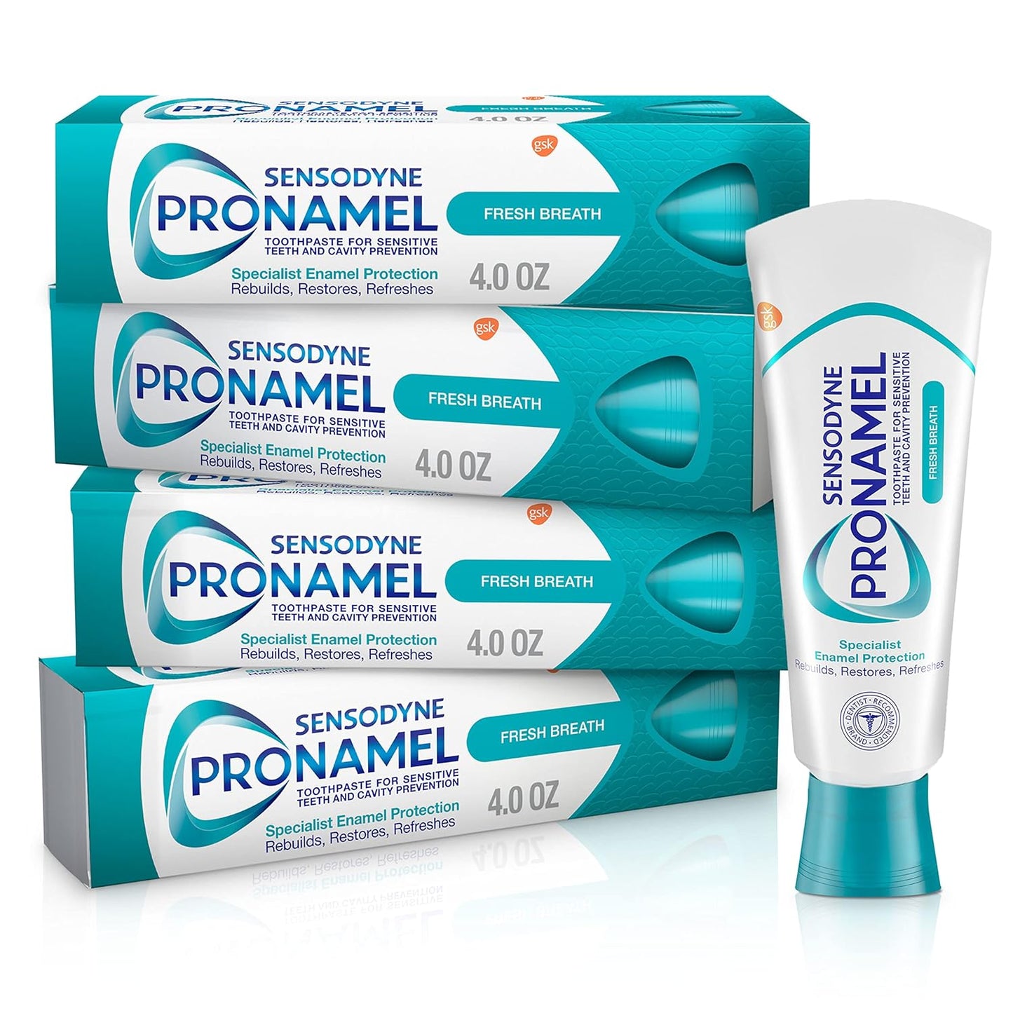 Sensodyne Pronamel Fresh Breath Pasta de dientes de esmalte para dientes sensibles y protección contra caries, Fresh Wave - 4 oz (paquete de 4)