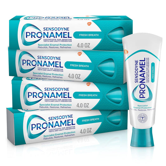 Sensodyne Pronamel Fresh Breath Pasta de dientes de esmalte para dientes sensibles y protección contra caries, Fresh Wave - 4 oz (paquete de 4)
