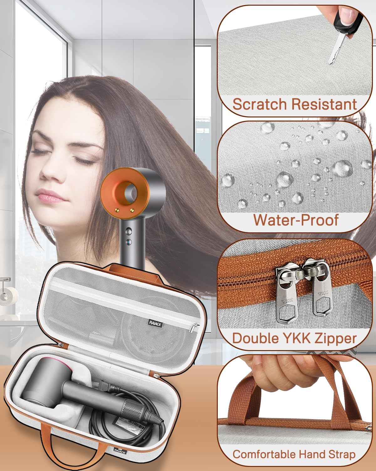 Estuche de almacenamiento rígido RAIACE compatible con secador de p...