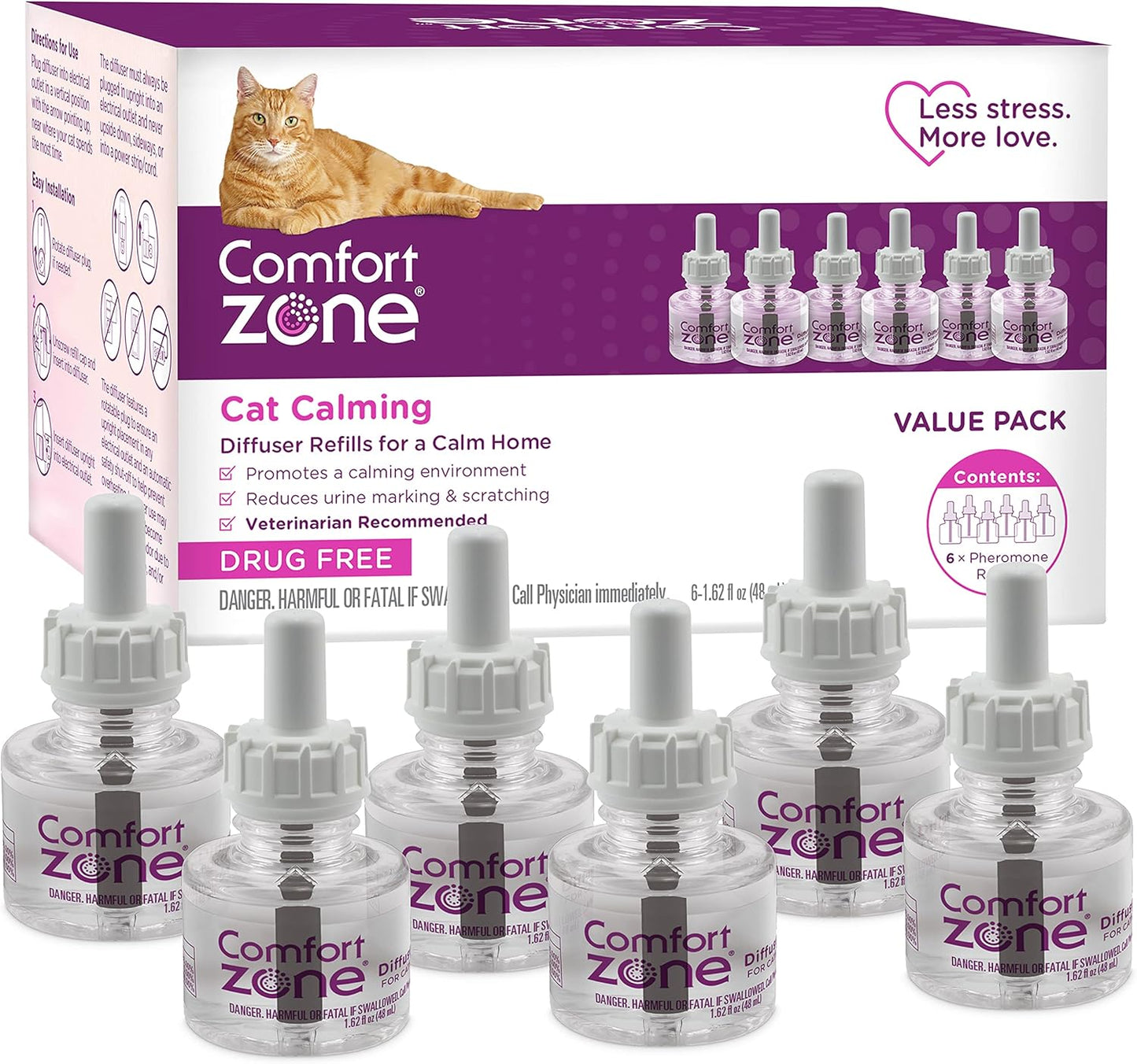 COMFORT ZONE Recambio de difusor calmante para gatos, paquete de 6...