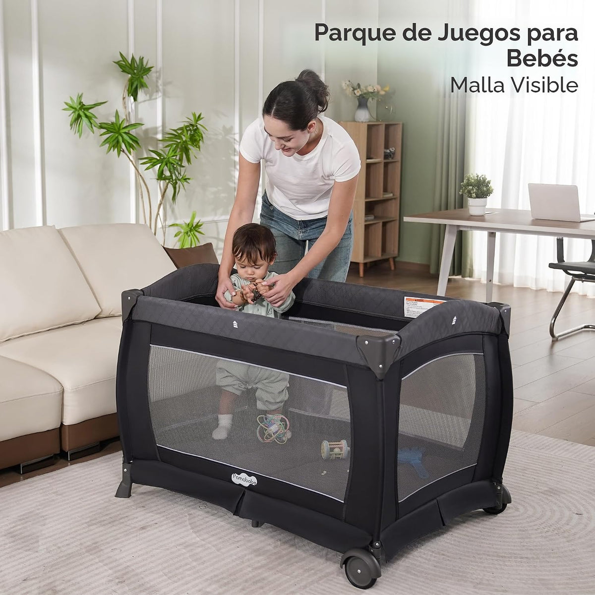 Pamo Babe Pack and Play 4 en 1 - Corral para bebés con moisés y cam...