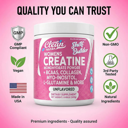 Clean Nutra - Polvo de monohidrato de creatina para mujer, sin sabo...