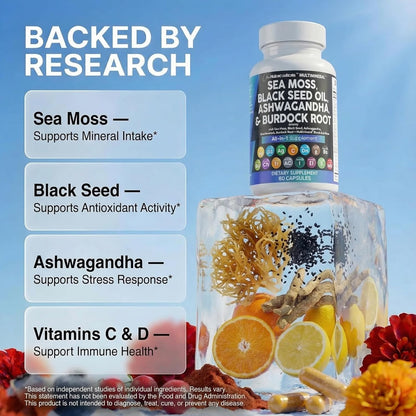 Clean Nutraceuticals Musgo Marino Aceite de Semilla Negra Ashwagand...
