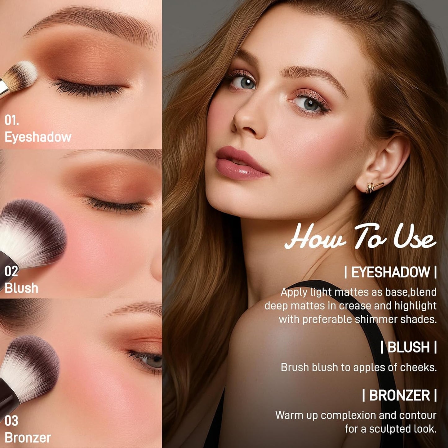 UCANBE Juego de paleta de maquillaje horneado de tamaño completo, incluye rubor, bronceador, 8 sombras de ojos y pinceles, pigmentado todo en uno para cara y ojos, kit de regalo de belleza de polvo