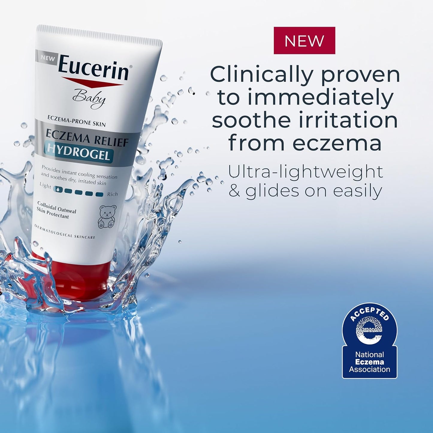 Eucerin Hidrogel para aliviar el eccema del bebé para piel seca, con picazón y propensa al eczema con avena coloidal, hipoalergénico, sin fragancia y sin esteroides humectante corporal para bebés