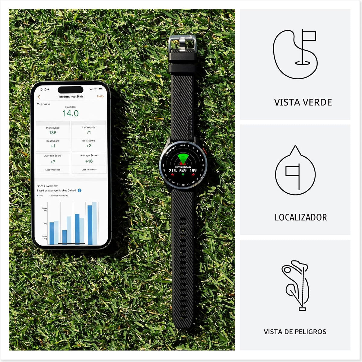 Garmin Approach® S44, reloj inteligente GPS esencial para golf, pan...