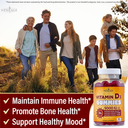 NEW AGE Gomitas de vitamina D3 de 5000 UI de 125 mcg, suplemento in...