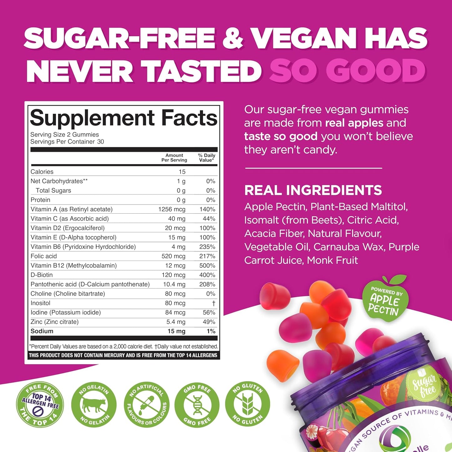 NUTRAMIN - Gomitas multivitamínicas veganas diarias sin OMG, vitami...