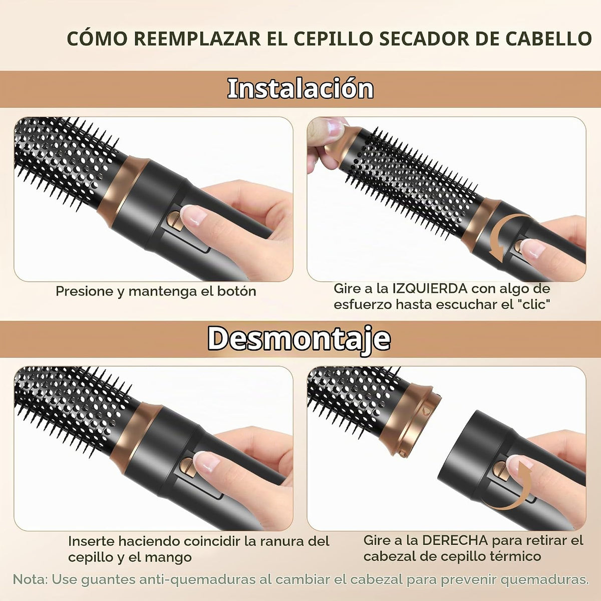 Cepillo secador de pelo 6 en uno, rizador de aire, cepillo redondo...