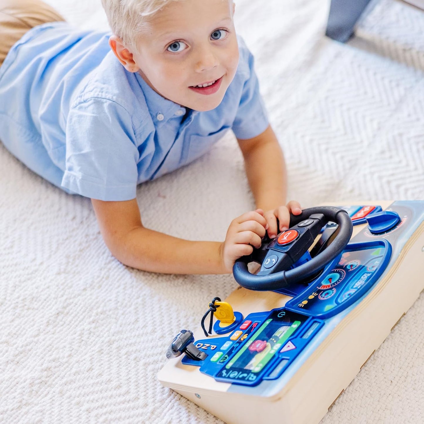 Melissa & Doug Vroom & Zoom, tablero interactivo de madera, volante de coche de carreras, luces y sonidos, juguetes de aprendizaje preescolar para niñas y niños mayores de 3 años - Certificado FSC