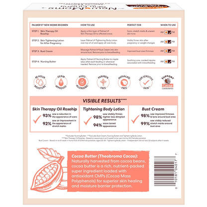 Palmer's Cocoa Butter Formula New Moms Skin Recovery Postpartum Essentials, Loción para el cuerpo (8.5 oz) + Mantequilla para lactancia (1.1 oz) + Crema para el busto (4.4 oz) + Aceite de terapia para
