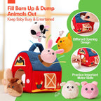 hahaland - Juguetes para bebés de 6-12 meses, juego de granero con animales de peluche de granja, sonajero, papel crujiente, espejo, juguetes montessori sensoriales para niños pequeños de 1-3 años