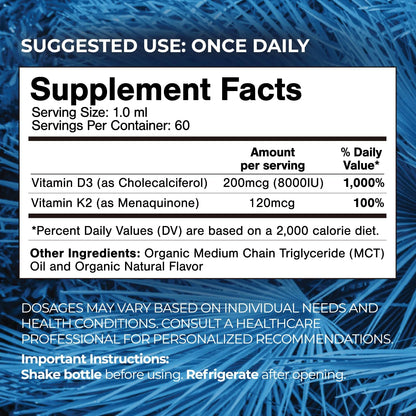 USDA Orgánico Gotas Líquidas de Vitamina D3 K2 para Adultos | Super...
