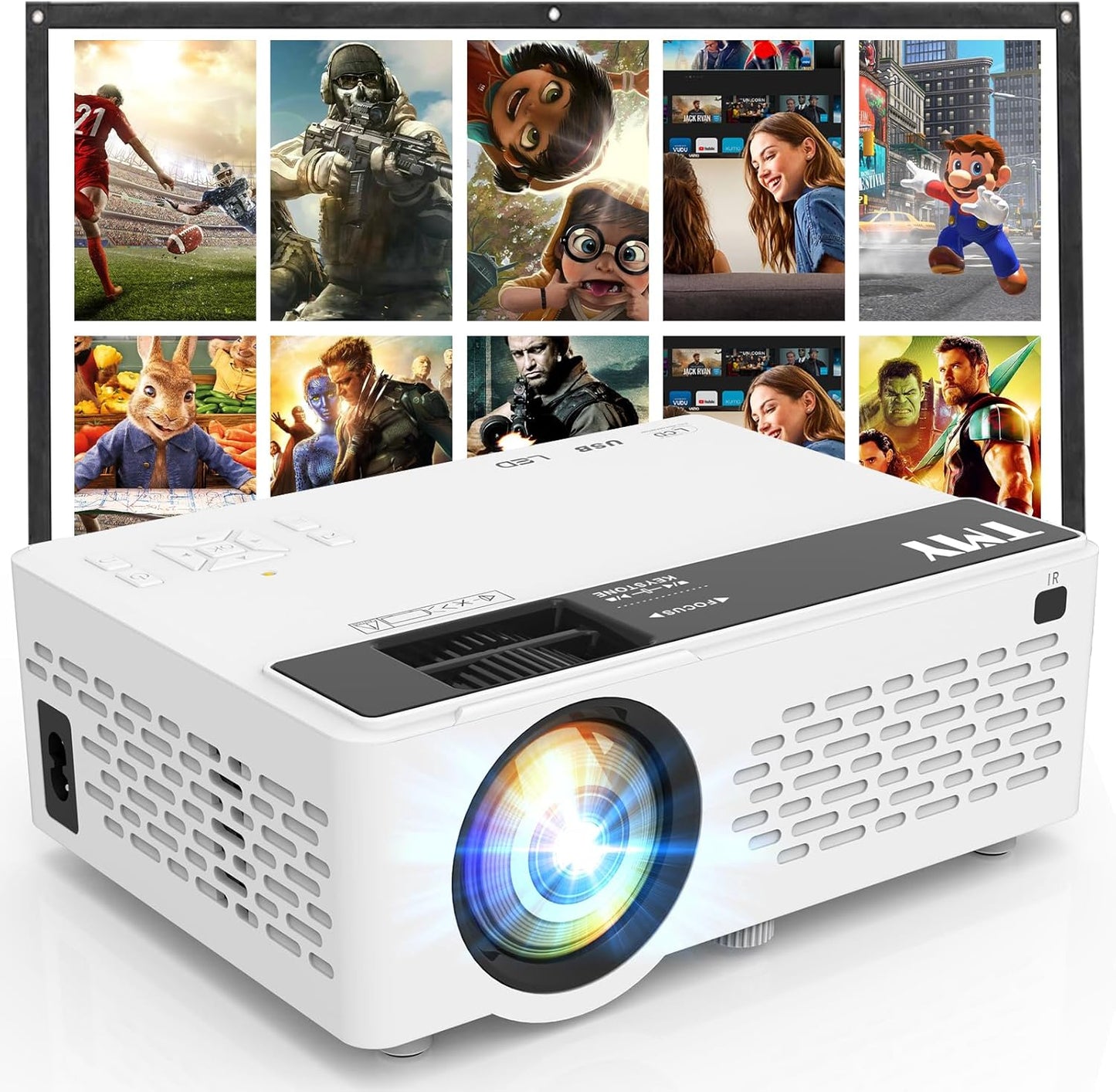TMY Mini proyector, proyector Bluetooth mejorado con pantalla, proy...