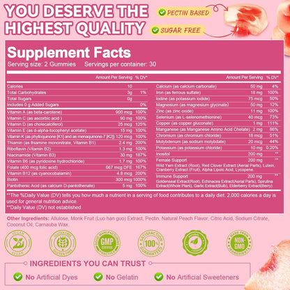Totaria Gomitas multivitamínicas sin azúcar para mujeres mayores de...