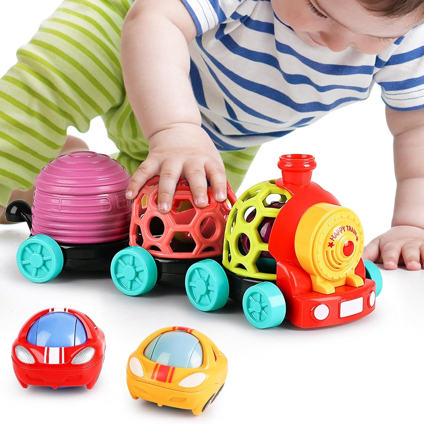 iPlay, iLearn Tren de juguete para bebés, autos suaves para niños de 6 a 12 meses, camión musical Push N Go, sonajero sensorial para niños pequeños, regalo de cumpleaños de bebés de 7, 8, 9, 10, 11,
