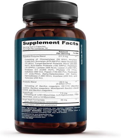 Probiótico, Prebiótico, Posbiótico y Enzimas Digestivas 4 en 1 Premium para Hombres y Mujeres – Apoya el Intestino, la Digestión y la Inmunidad – Salud Intestinal Completa con Pre, Post, Probióticos y