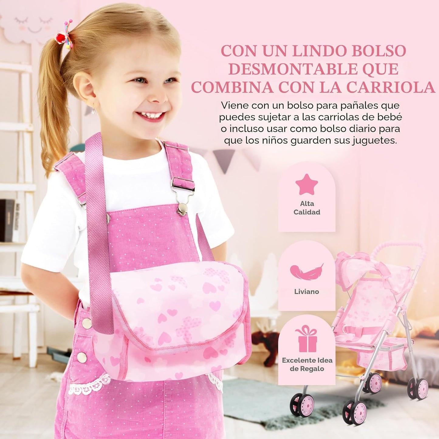 Juego de cochecito, columpio y cuna para muñeca bebé, juego de acce...