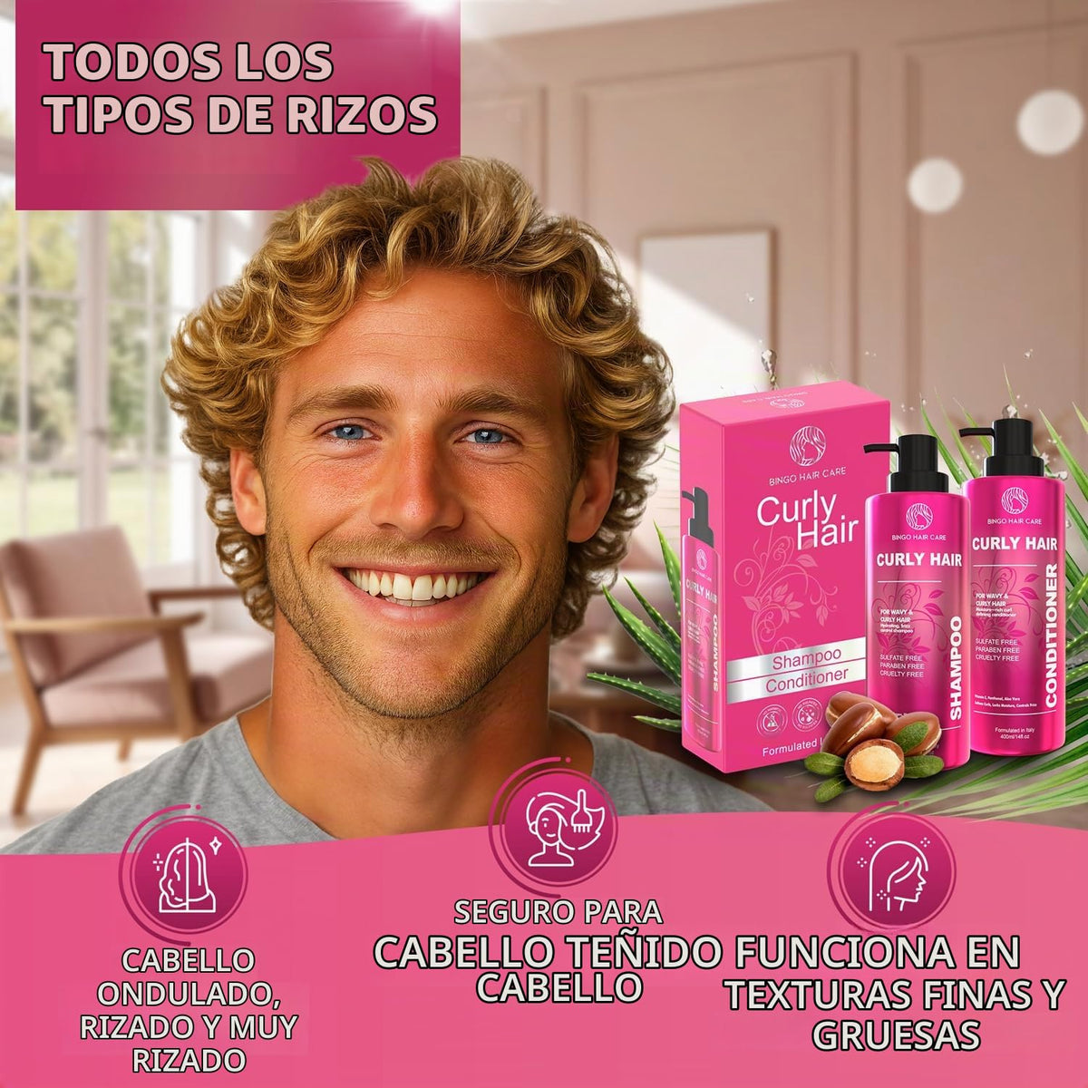 Juego de champú y acondicionador rizado, fórmula hidratante sin sul...