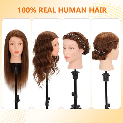 Cabeza de maniquí de cabello humano 100% real para cosmetología, ca...