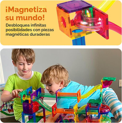 PicassoTiles - Juego de pista de canicas magnéticas de 100 piezas c...