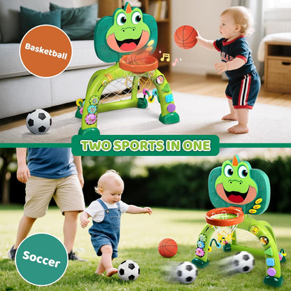 Marstone Juguetes para Bebés para Regalos de Niño de 1 Año: Aro de Baloncesto para Niños Pequeños y Centro de Actividades de Portería de Fútbol Juguetes con Sonido y Música para Niños de 1-3, Regalo