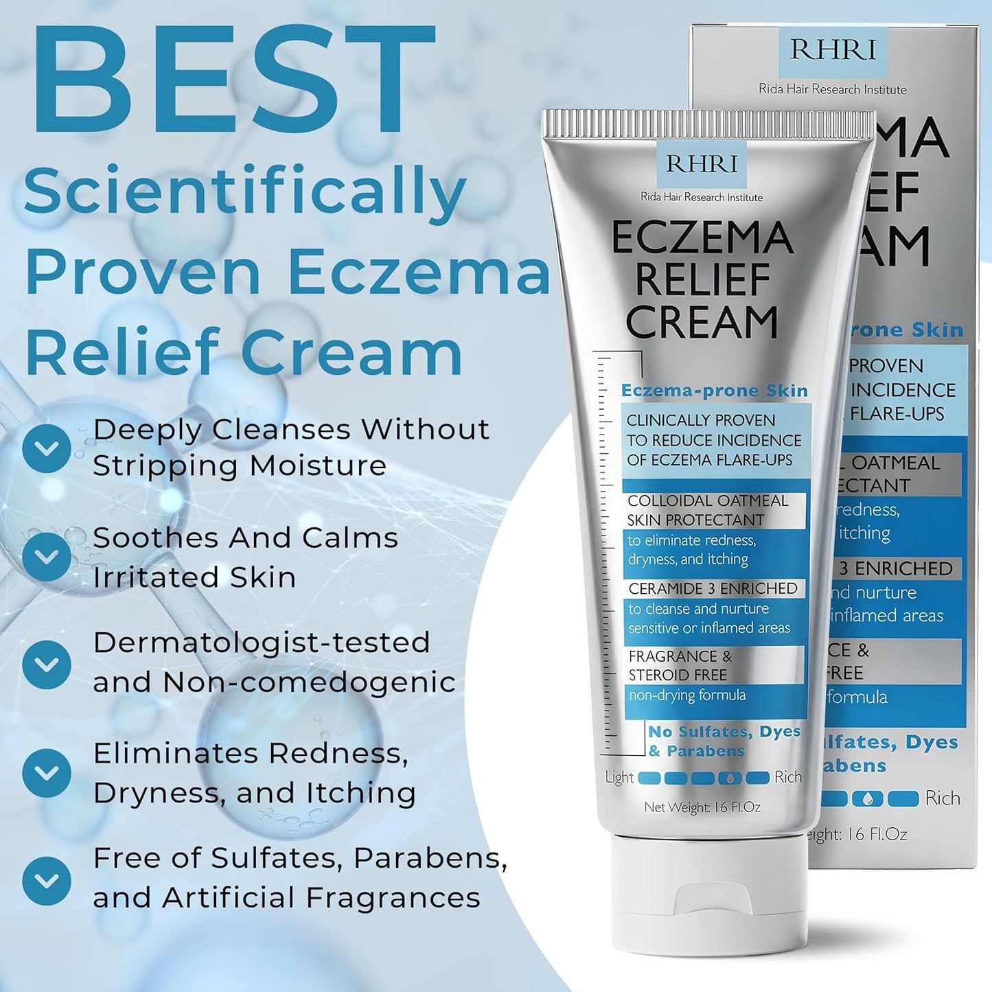 Crema para eccema para adultos con avena coloidal | Tratamiento de eccema para piel seca con picazón | Alivia el enrojecimiento de la picazón y la descamación | Hidratante calmante para pieles