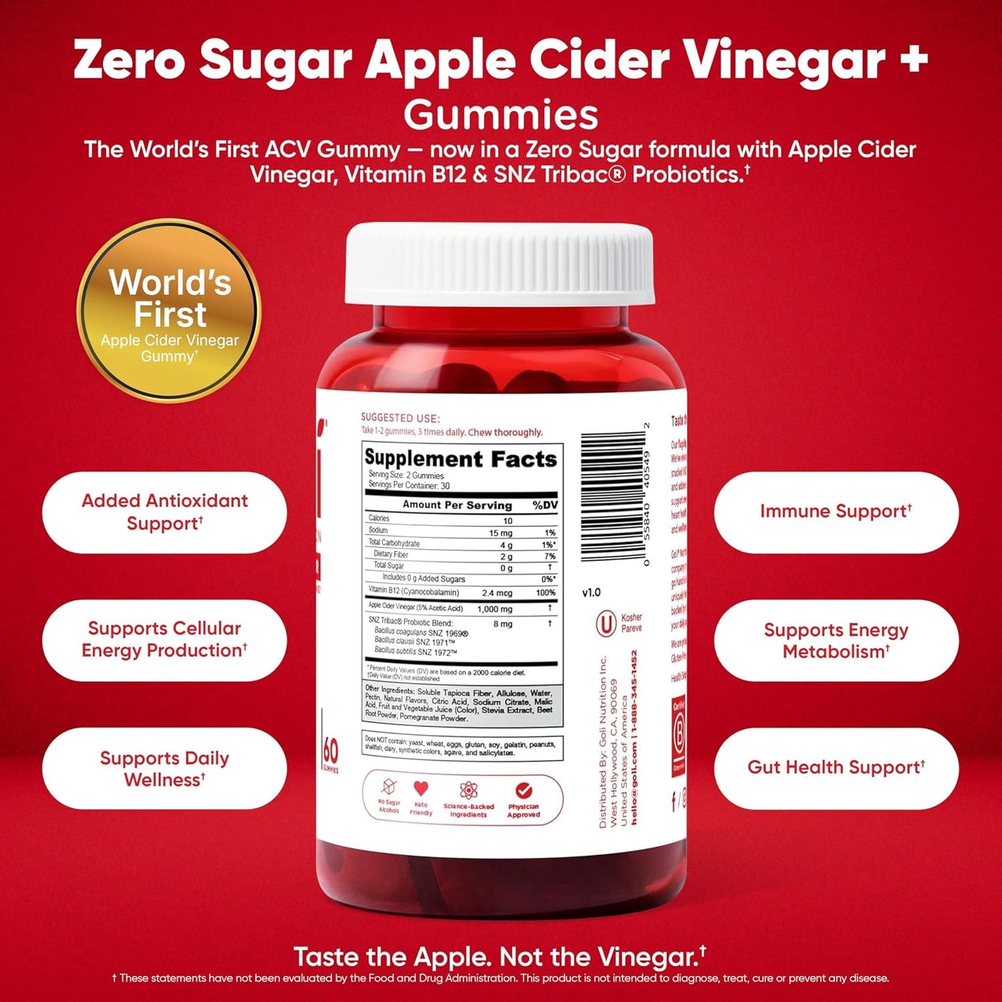 Goli Zero Sugar Trio - El Primer 3-en-1 Pre, Post, Probiótico del M...