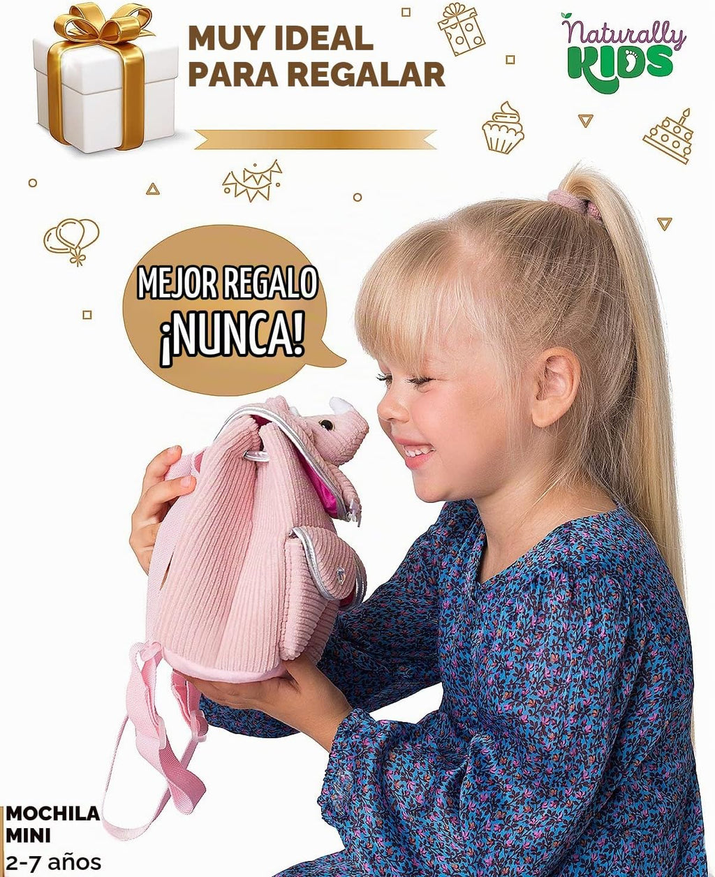 Naturally KIDS - Mini mochila Triceratops rosa, regalo para niños 2...