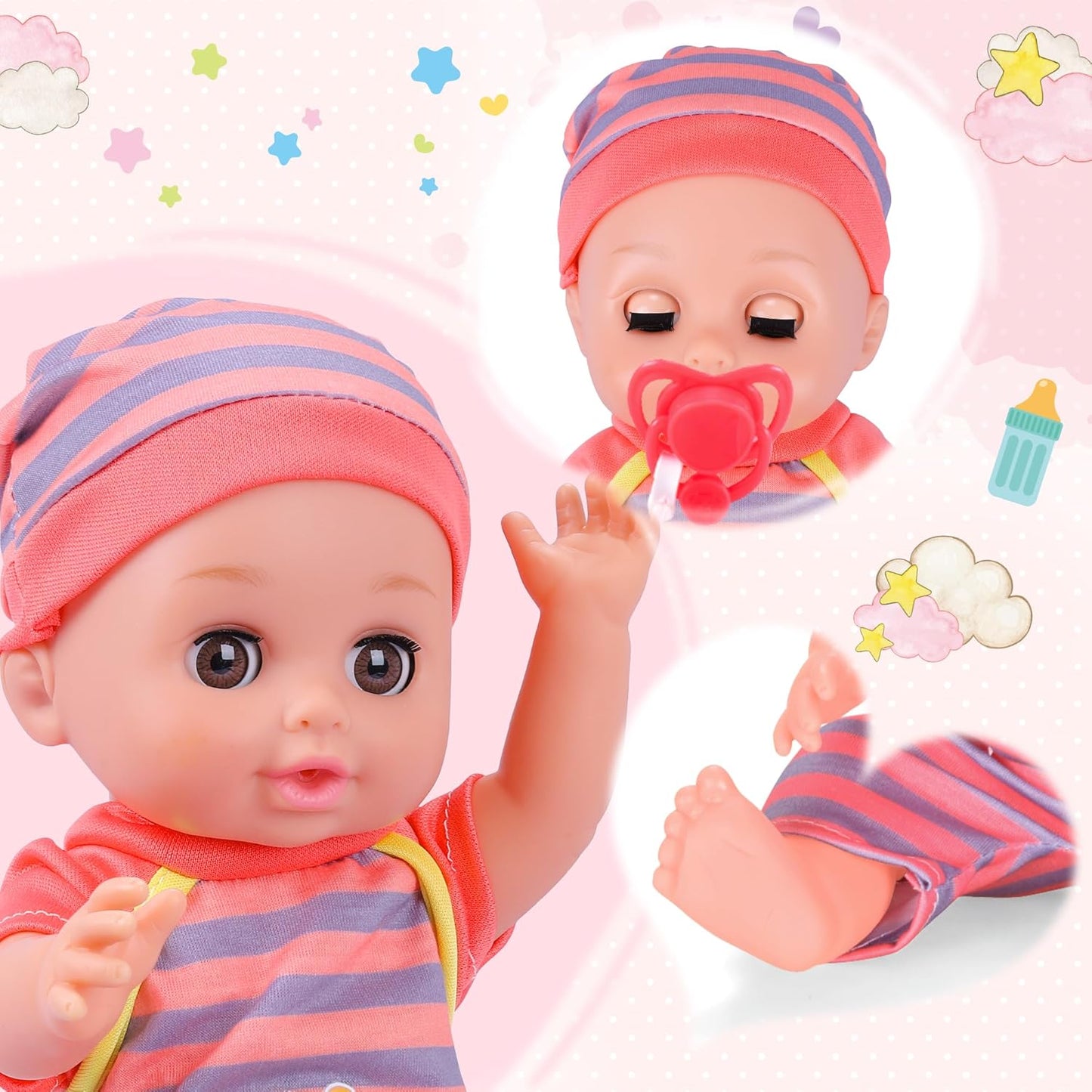 Juego de juguetes de cochecito de bebé, muñeca de 12 pulgadas con a...