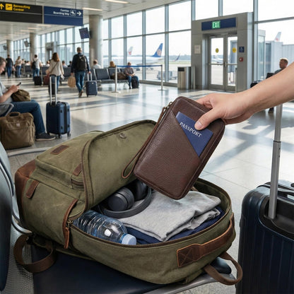 Acidea Caja de almacenamiento de accesorios electrónicos de cuero de grano completo, bolsa organizadora de cables de viaje, estuche enrollable con cremalleras, organizador técnico de cuero para banco