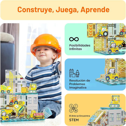 PicassoTiles Bloques Magnéticos de Construcción con 8 Vehículos de...
