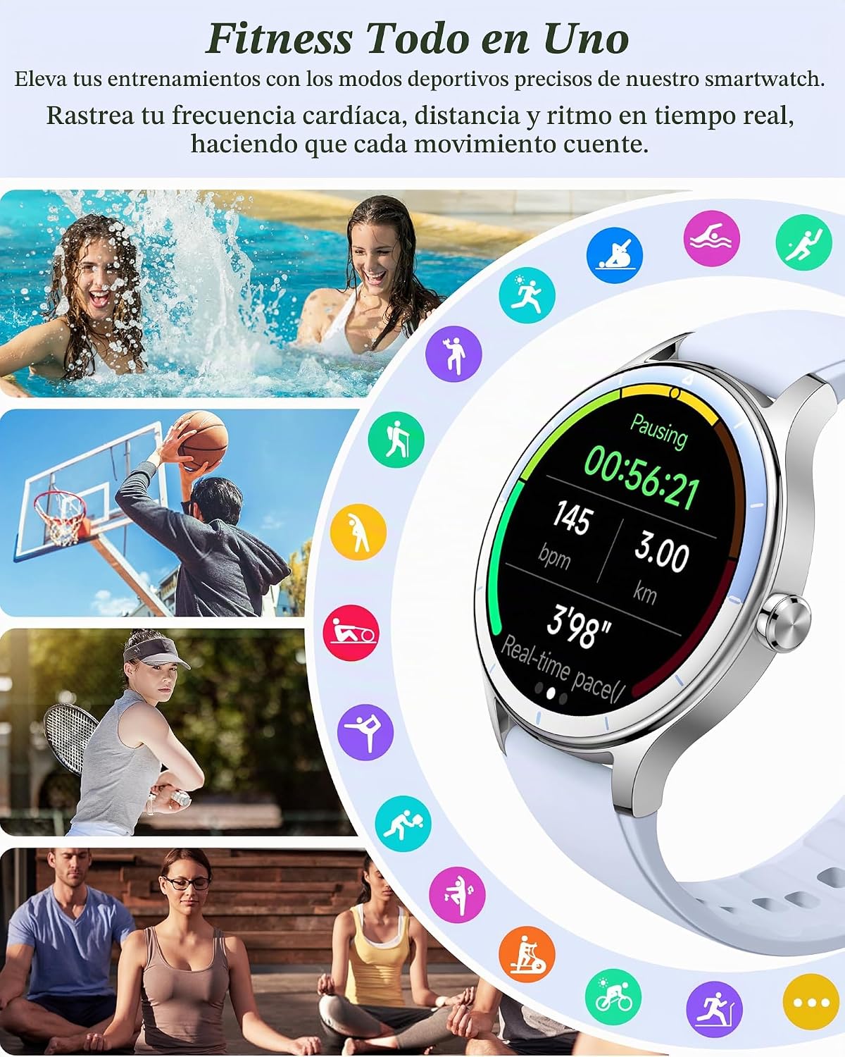 Reloj inteligente para mujeres, mujeres y hombres, reloj de fitness...